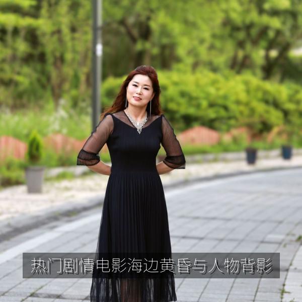 热门剧情电影海边黄昏与人物背影